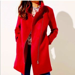 LOFT Wooly Moto pink Red Coat Jacket XL